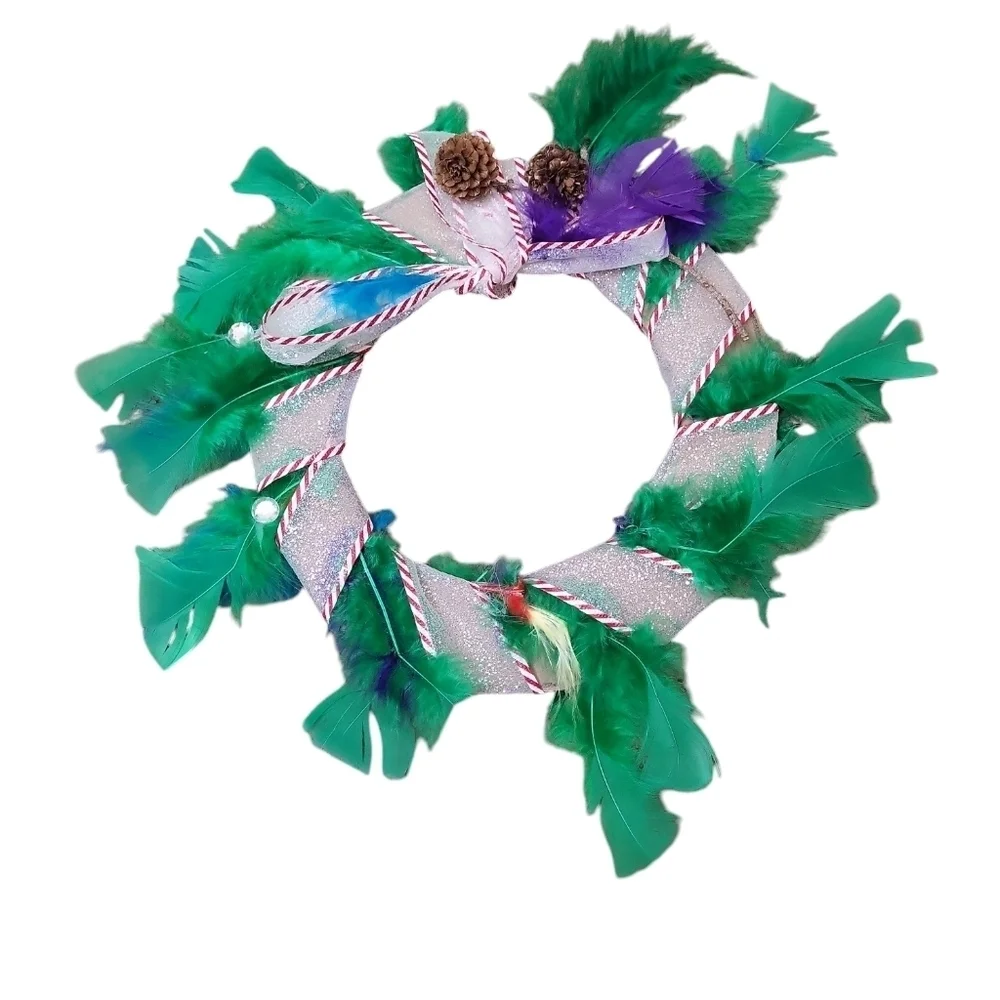 Christmas Peacock Pincone Feather Mini Wreath
